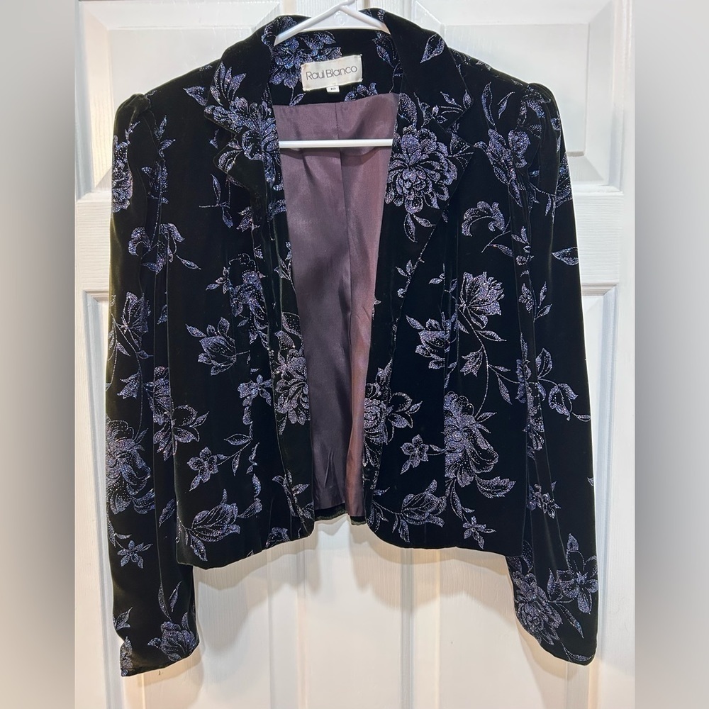 Raul Blanco Vintage Velvet Blazer Floral Sparkle Applique‎ Union Tag Women Sz 10